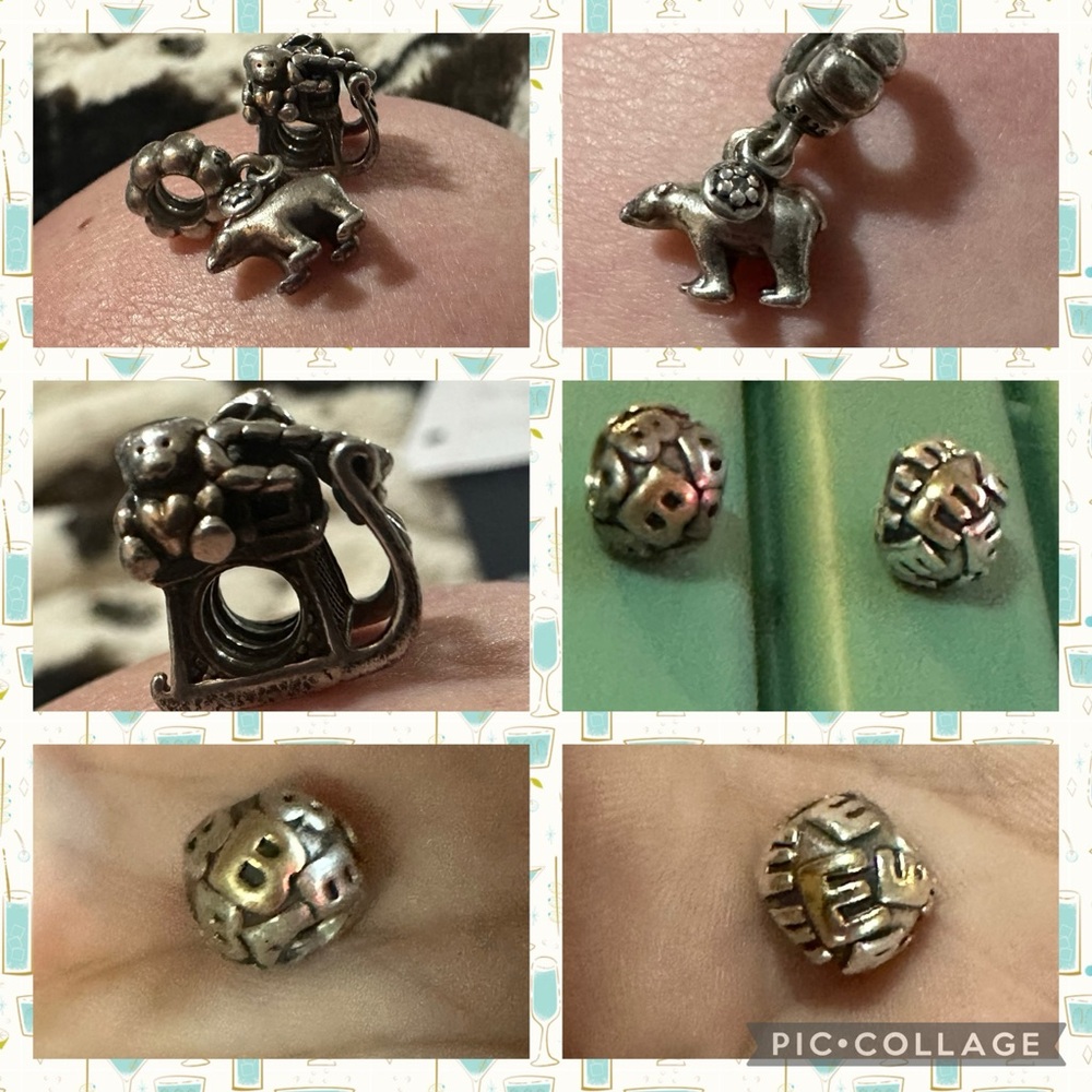 Five Sterling Silver & 14k Gold Retired Pandora Charms